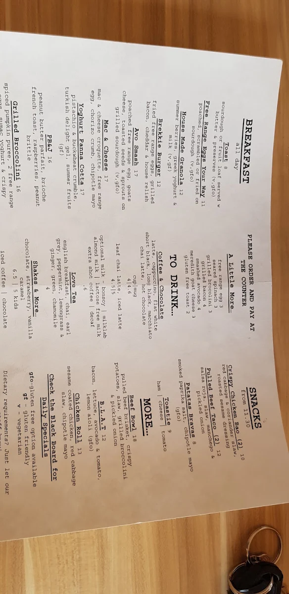 Menu, Queenscliff General Store & Take Away