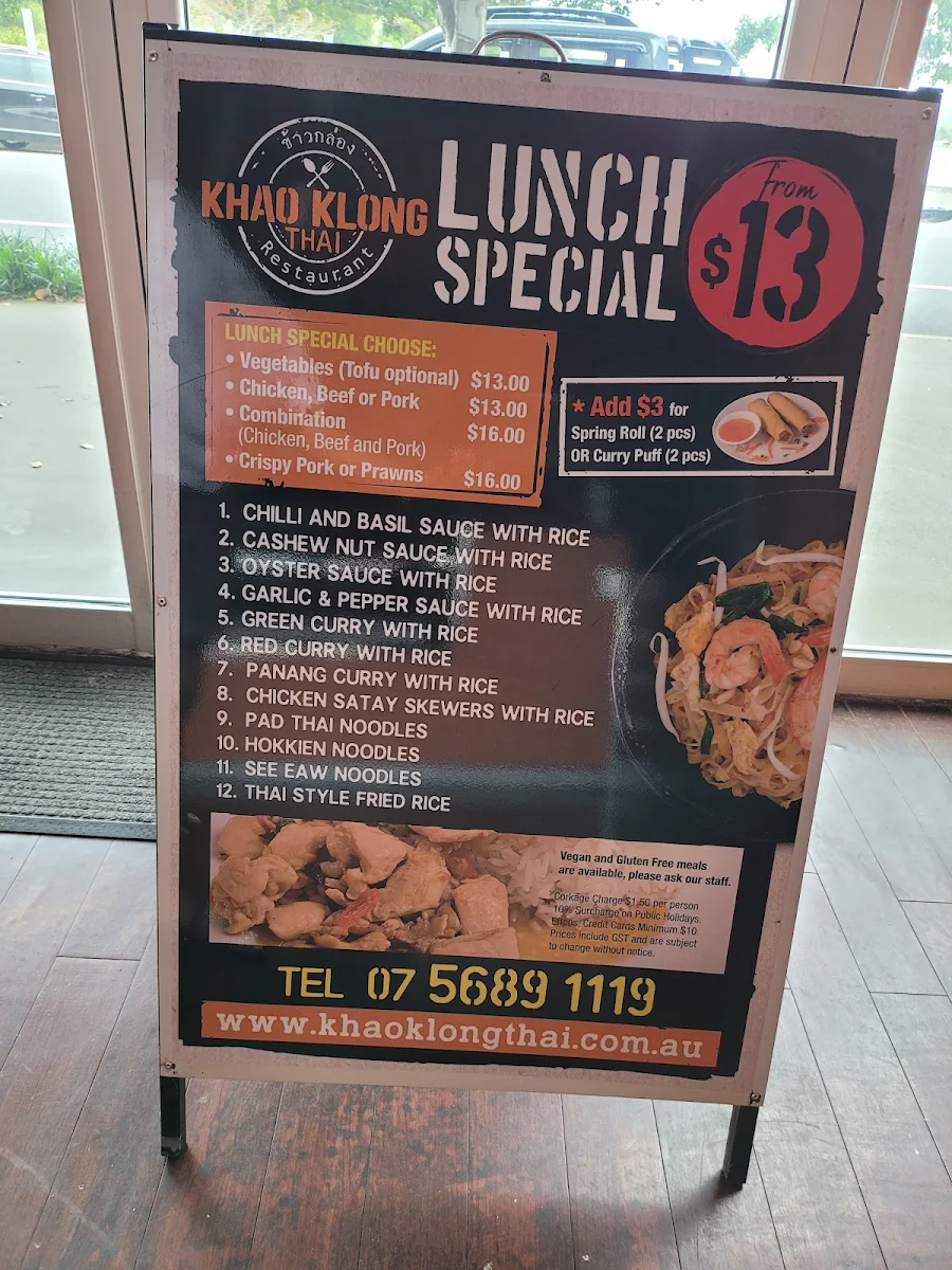 Menu, Khao Klong Thai