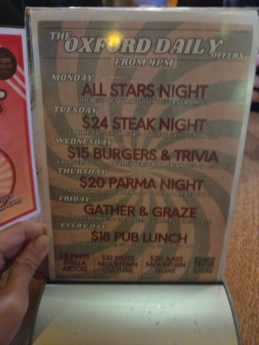 Menu, The Oxford Scholar