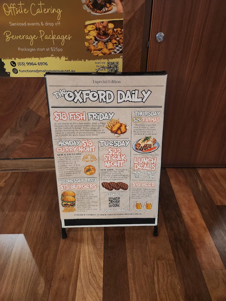 Menu, The Oxford Scholar