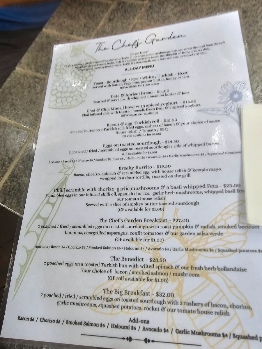 Menu, The Chef's Garden