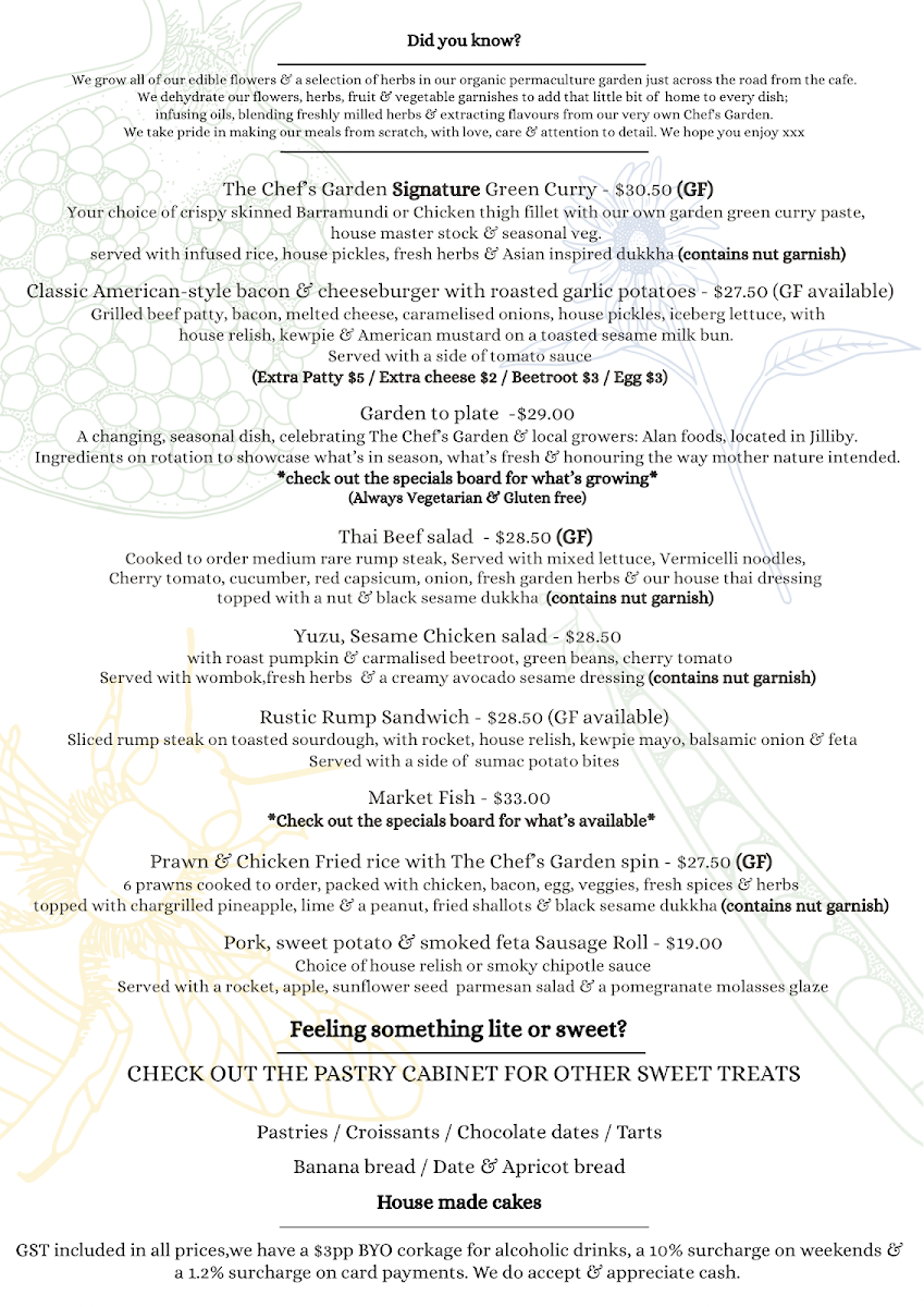 Menu, The Chef's Garden