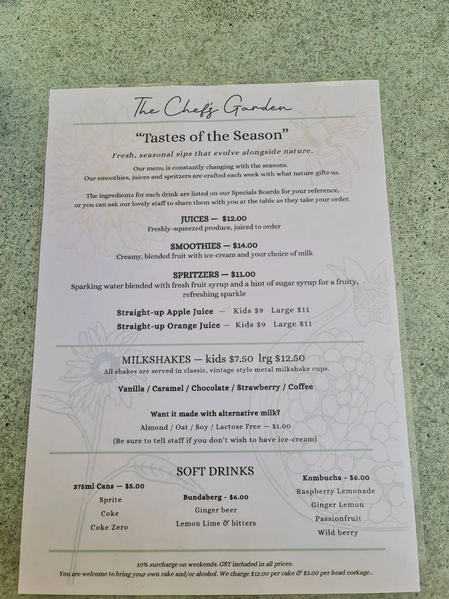 Menu, The Chef's Garden