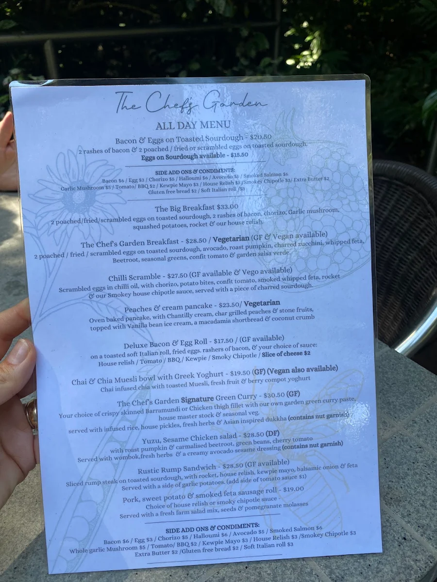 Menu, The Chef's Garden
