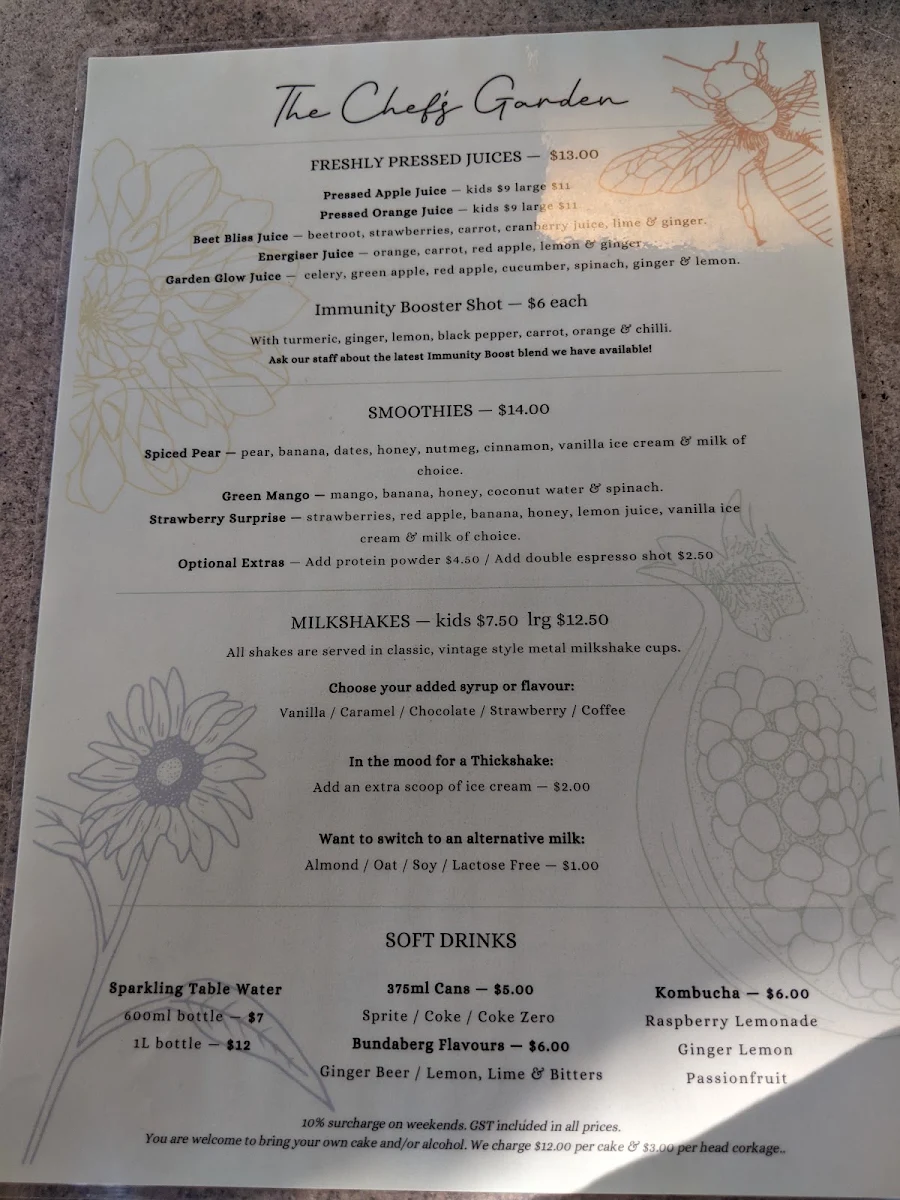 Menu, The Chef's Garden