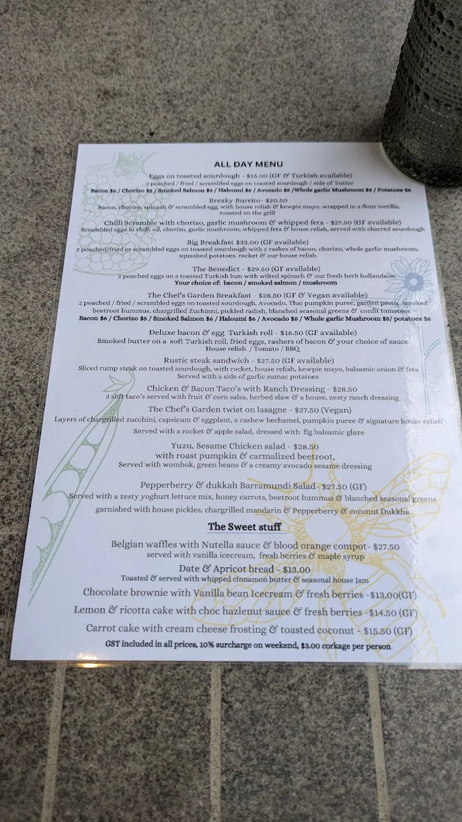 Menu, The Chef's Garden