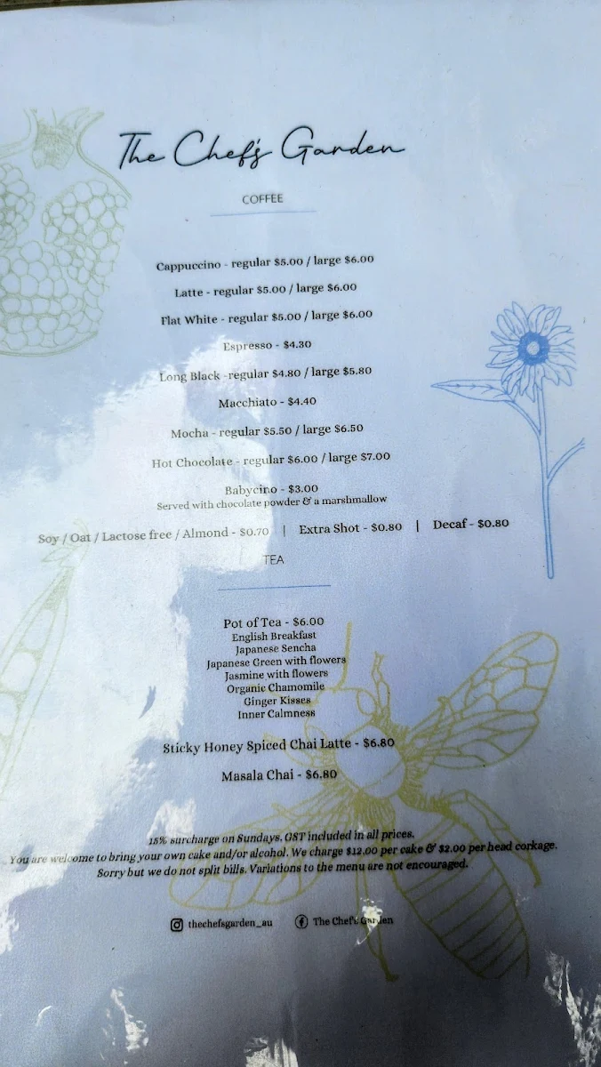 Menu, The Chef's Garden