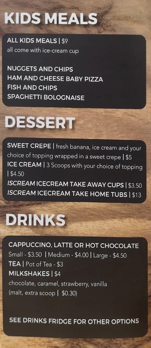Menu, Big River Pizza
