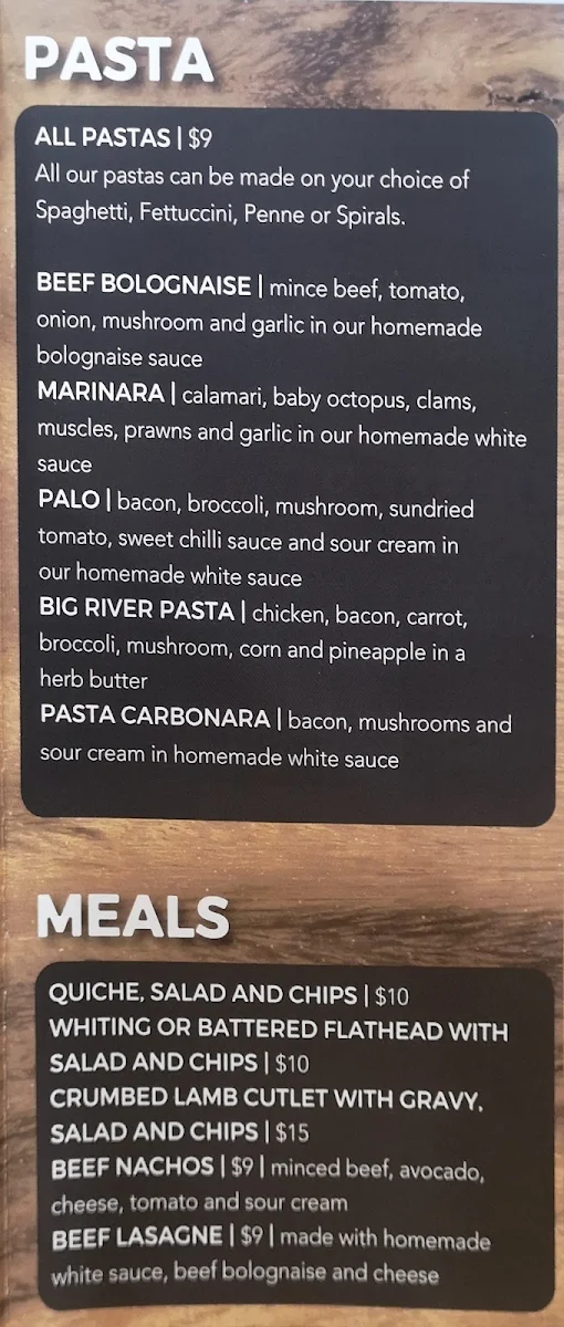 Menu, Big River Pizza
