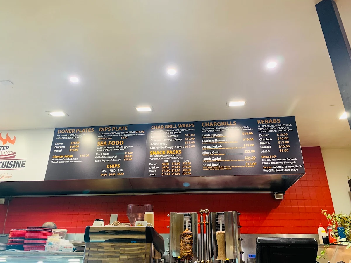 Menu, Antep Chargrill and Kebab