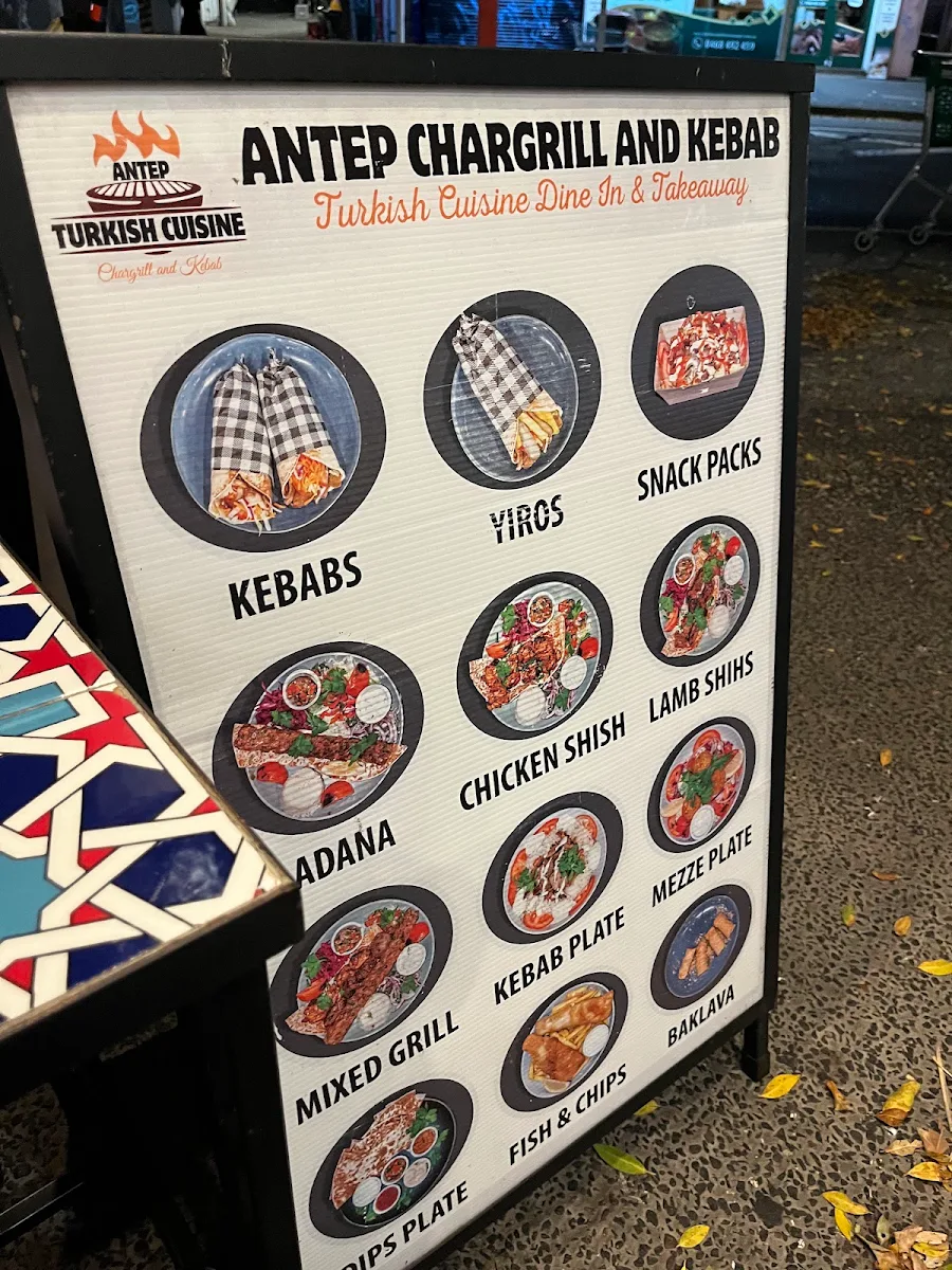 Menu, Antep Chargrill and Kebab