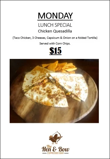 Menu, The Hen and Bow Espresso Bar
