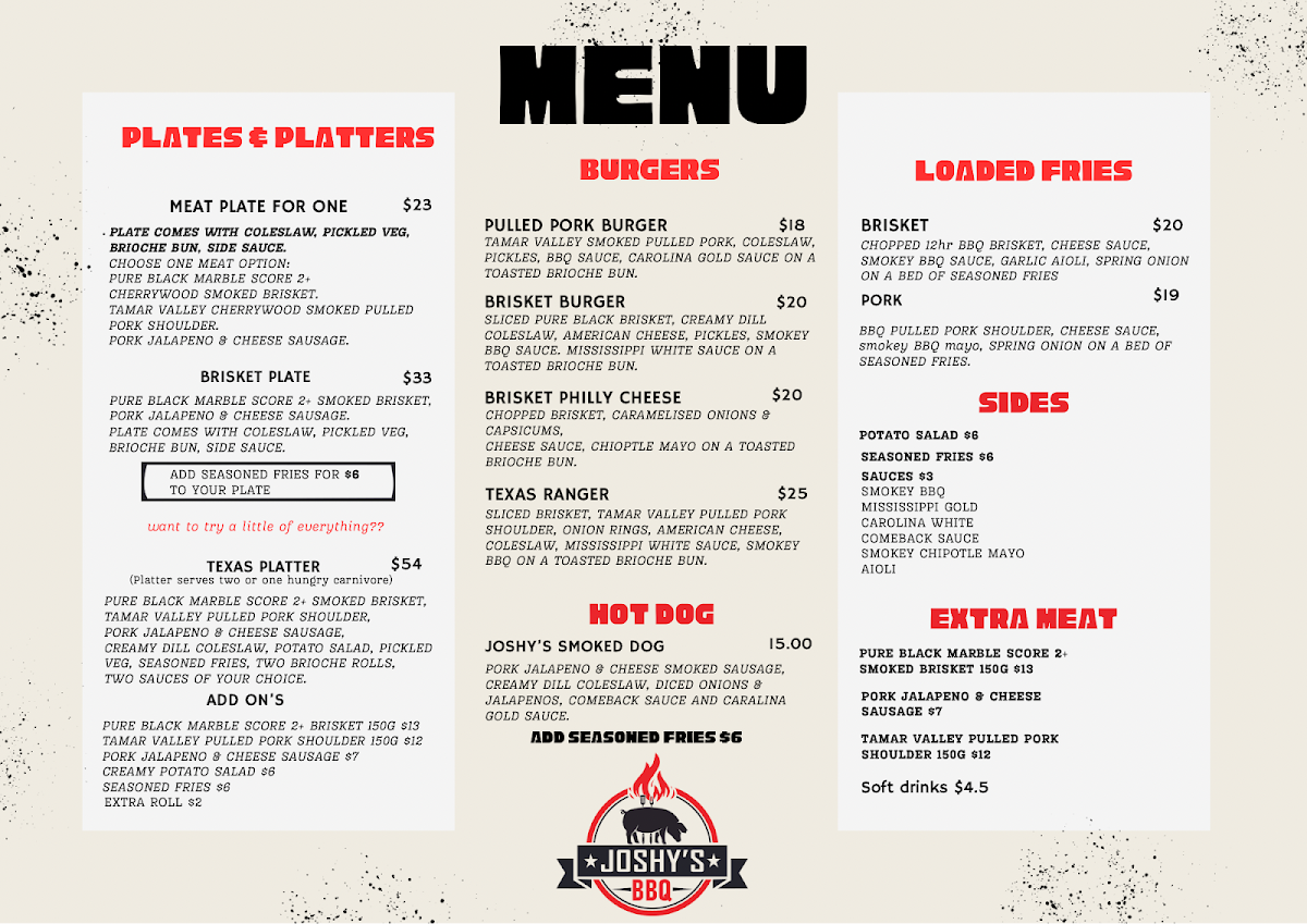 Menu, Joshy’s BBQ