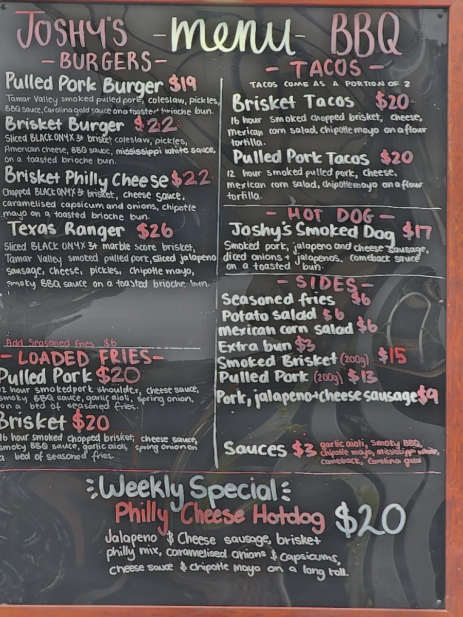 Menu, Joshy’s BBQ