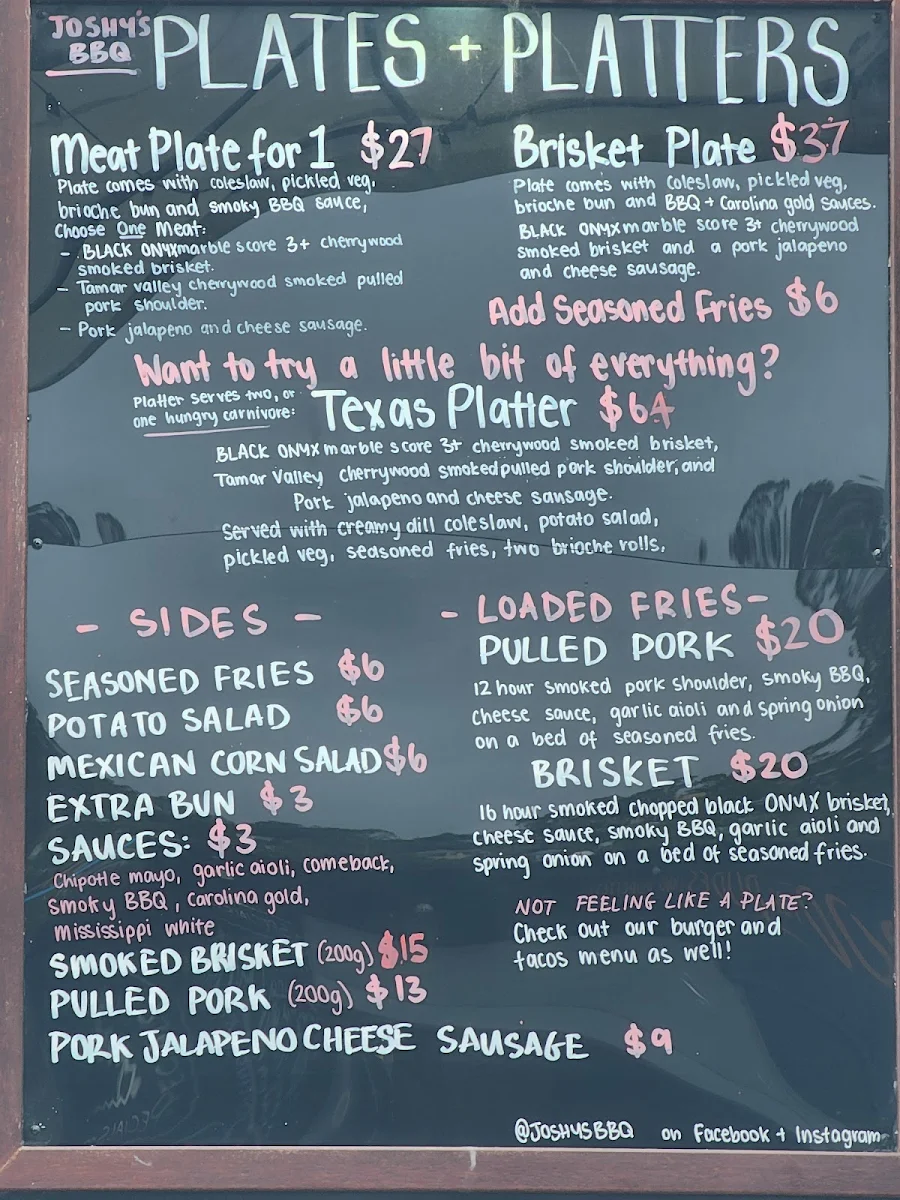 Menu, Joshy’s BBQ