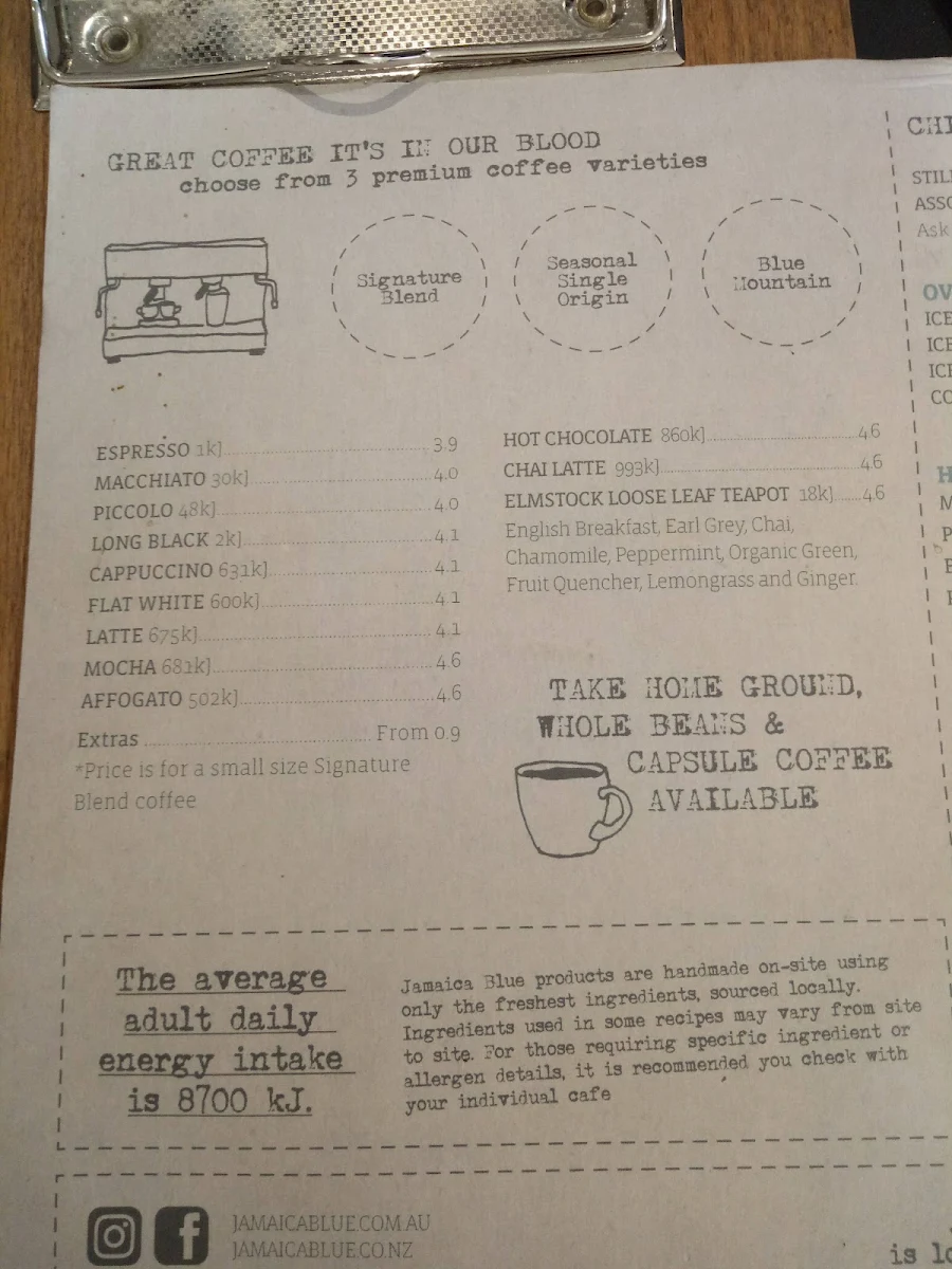 Menu, Jamaica Blue Karratha