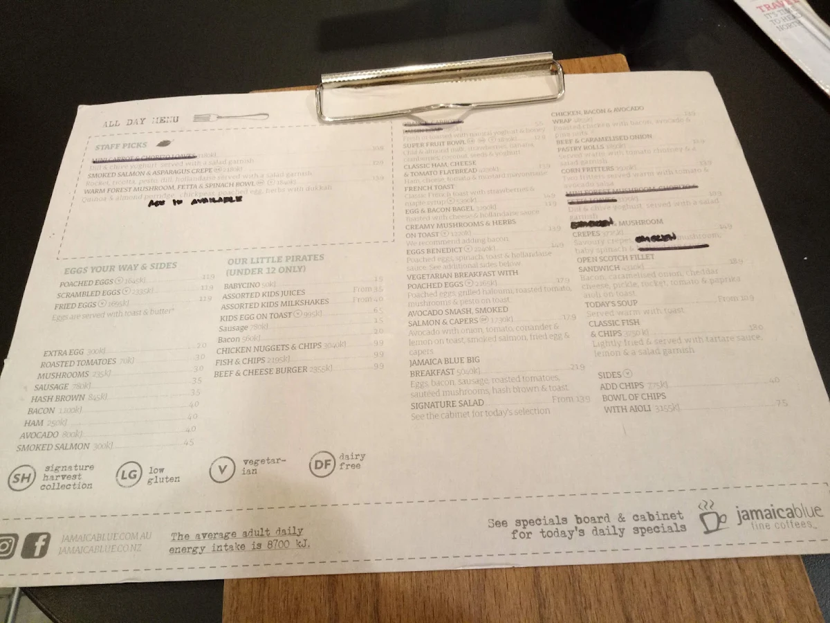 Menu, Jamaica Blue Karratha