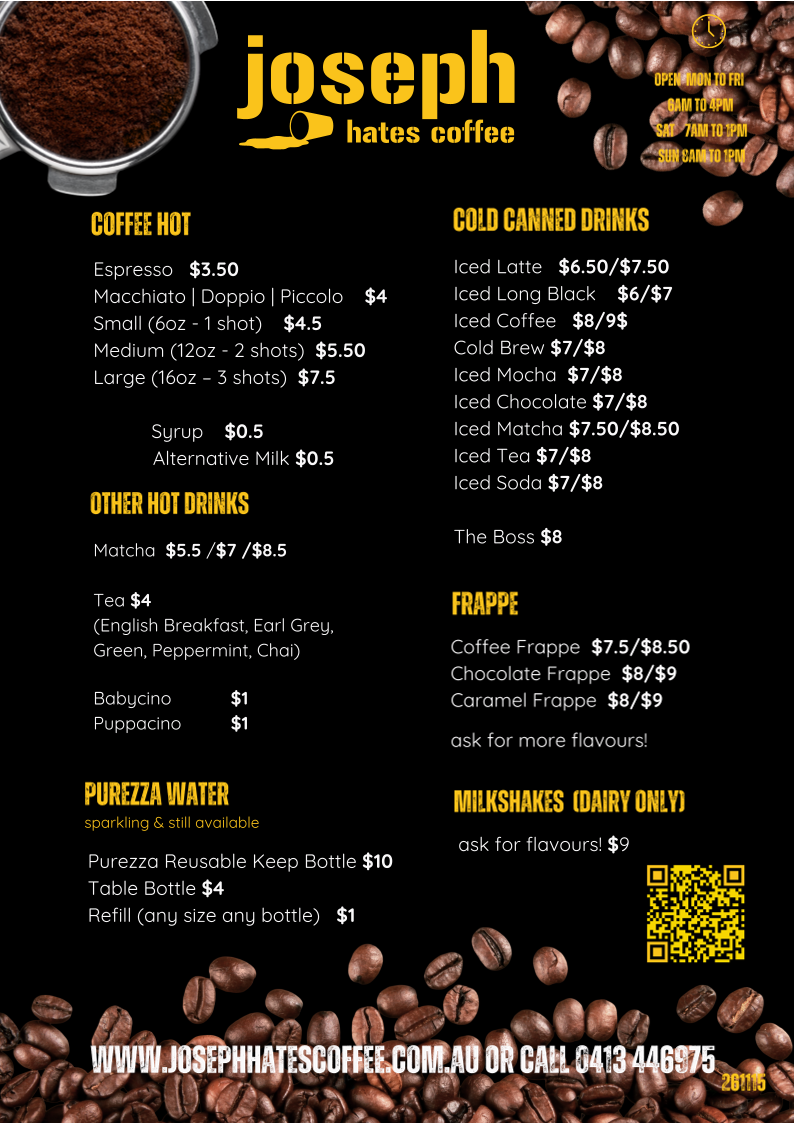 Menu, Joseph Hates Coffee