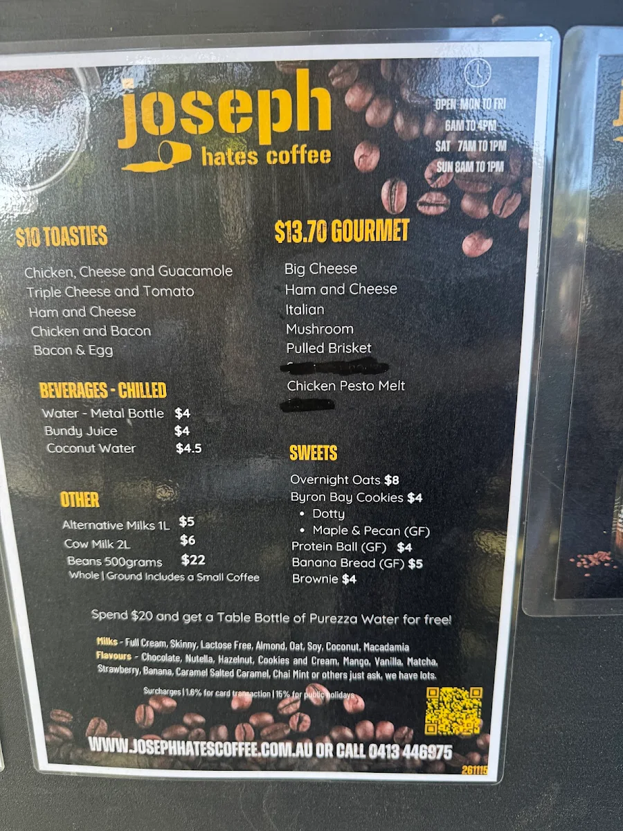 Menu, Joseph Hates Coffee