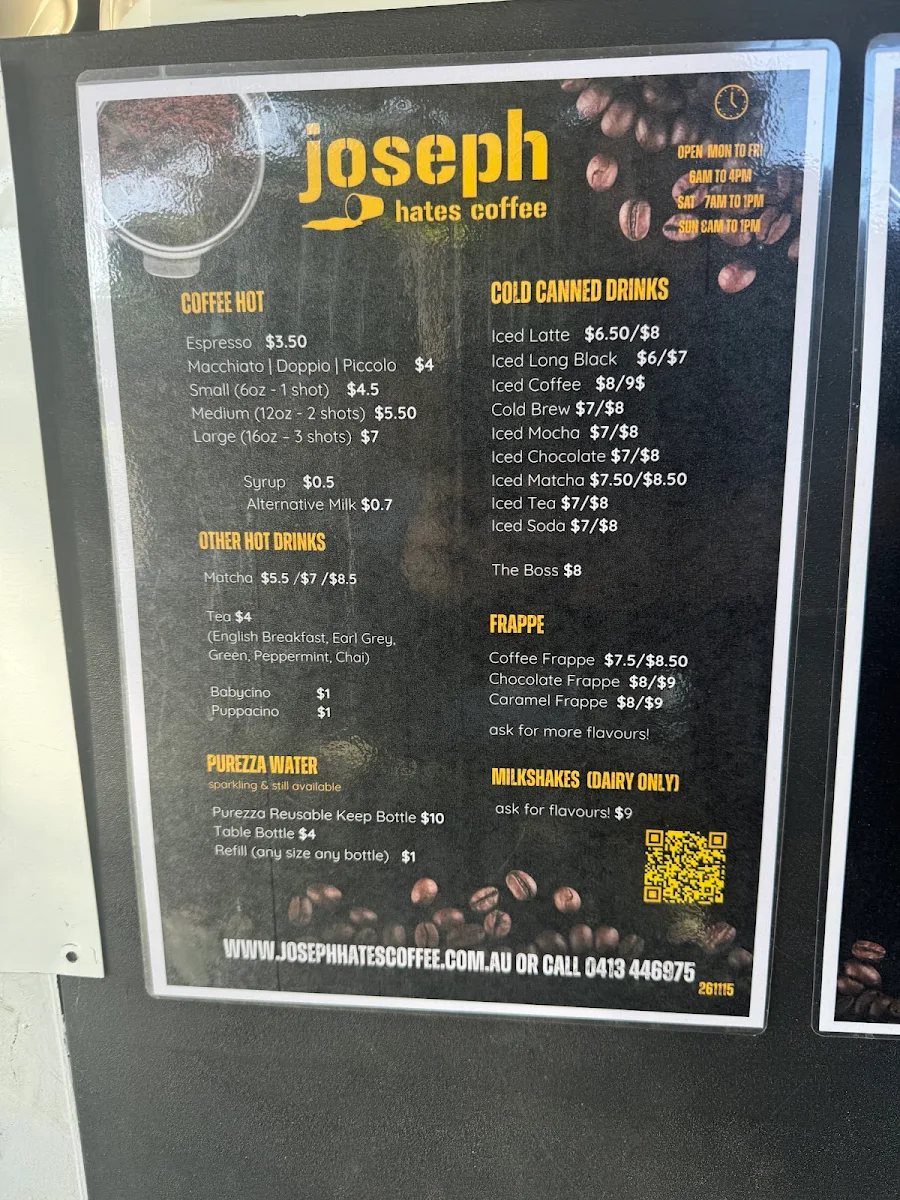 Menu, Joseph Hates Coffee