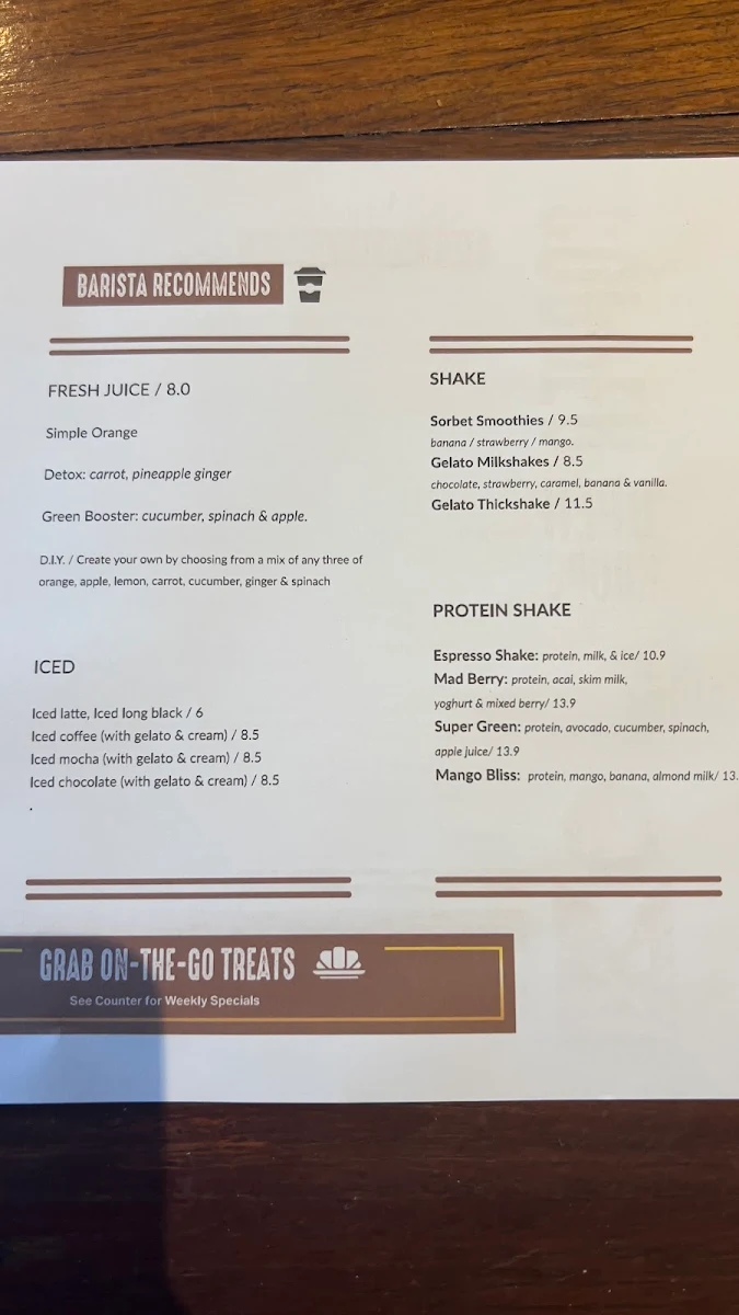 Menu, Copper Cafe