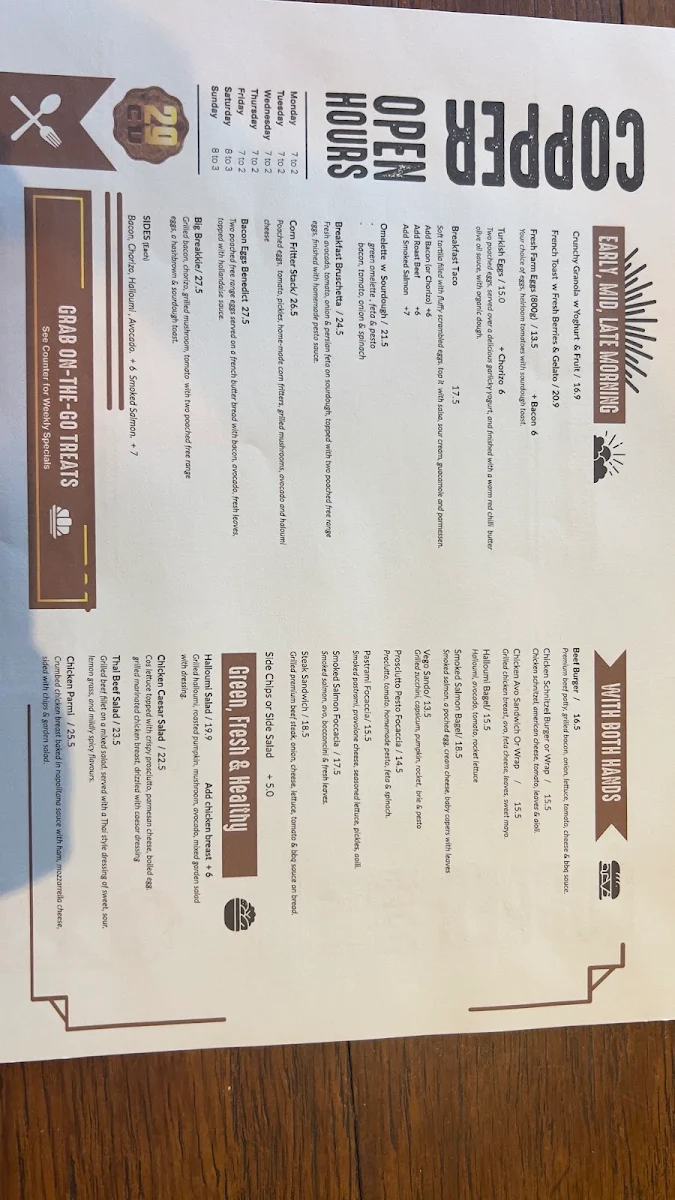 Menu, Copper Cafe