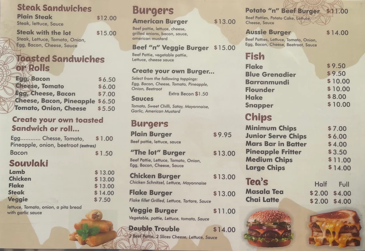 Menu, Pacific Fish & Chips