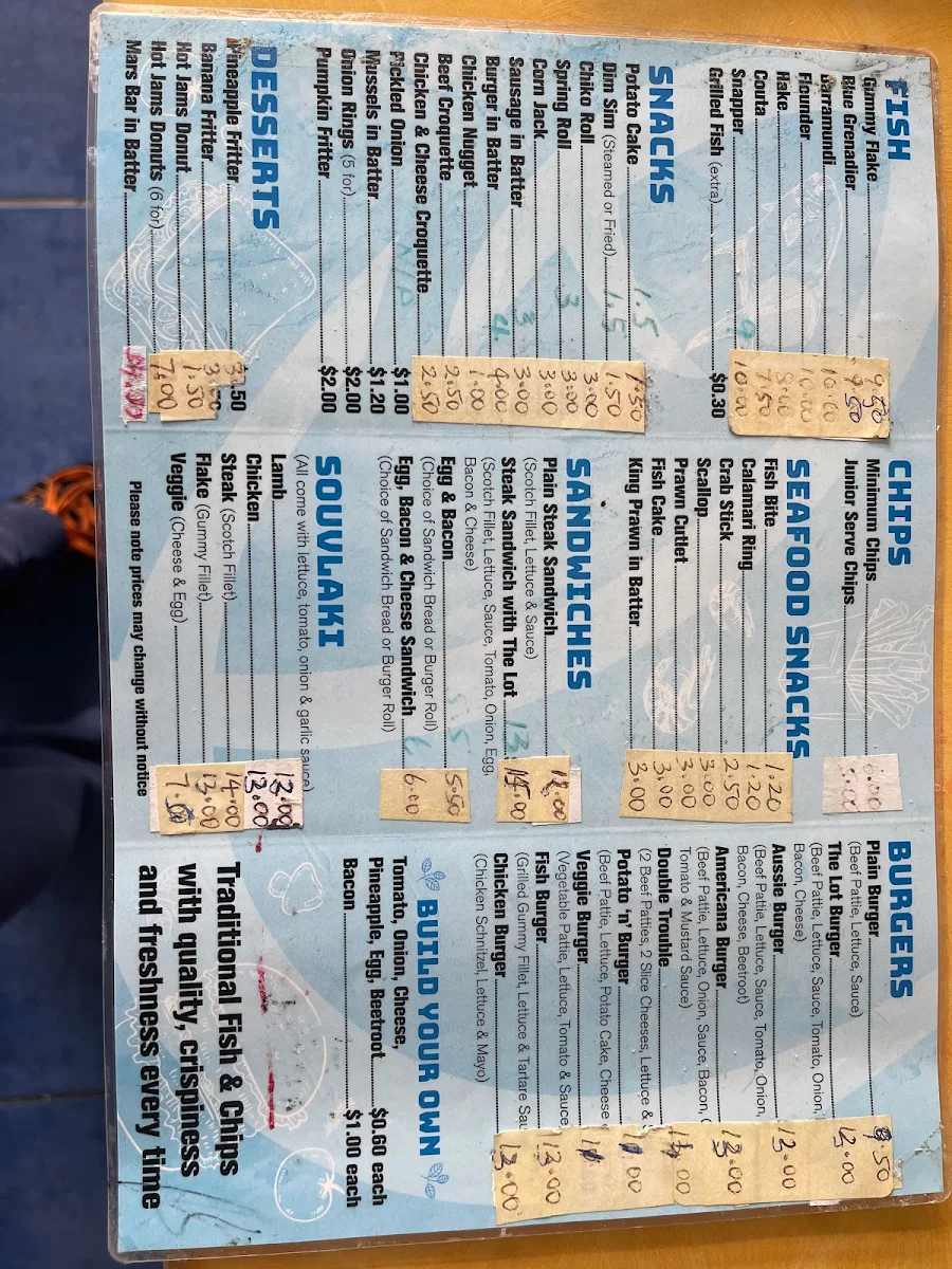 Menu, Pacific Fish & Chips