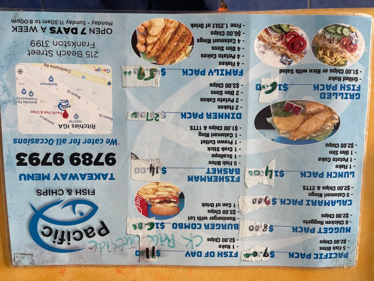 Menu, Pacific Fish & Chips