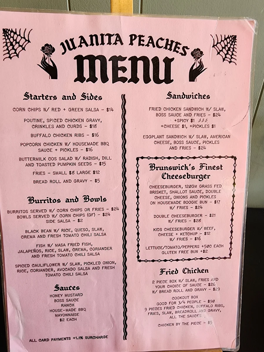 Menu, Juanita Peaches