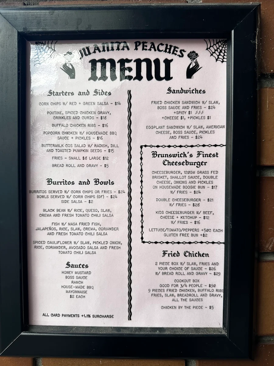 Menu, Juanita Peaches