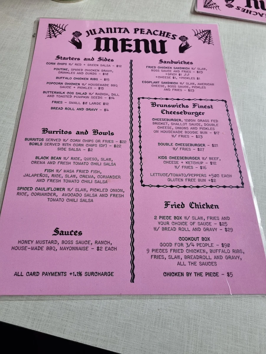 Menu, Juanita Peaches