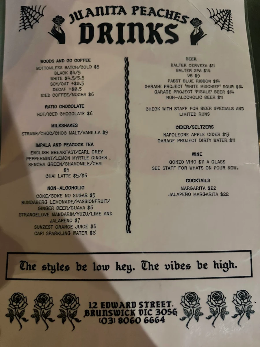 Menu, Juanita Peaches