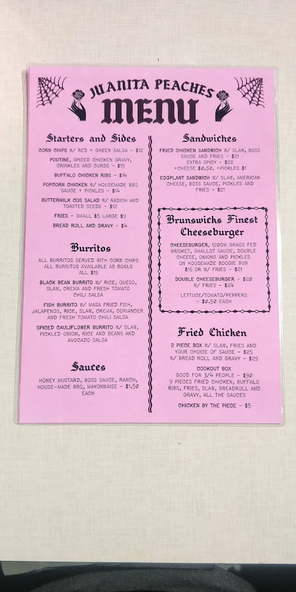 Menu, Juanita Peaches