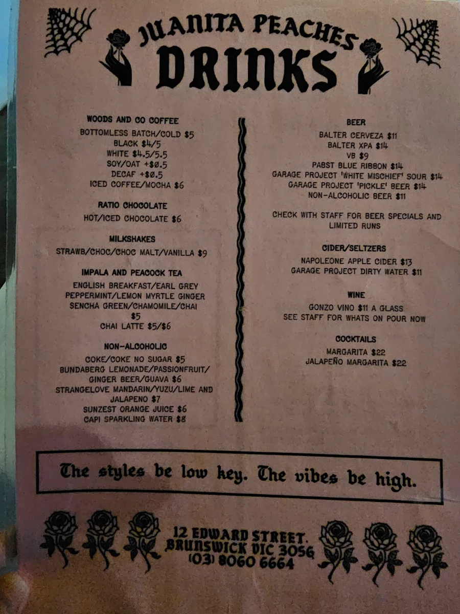 Menu, Juanita Peaches