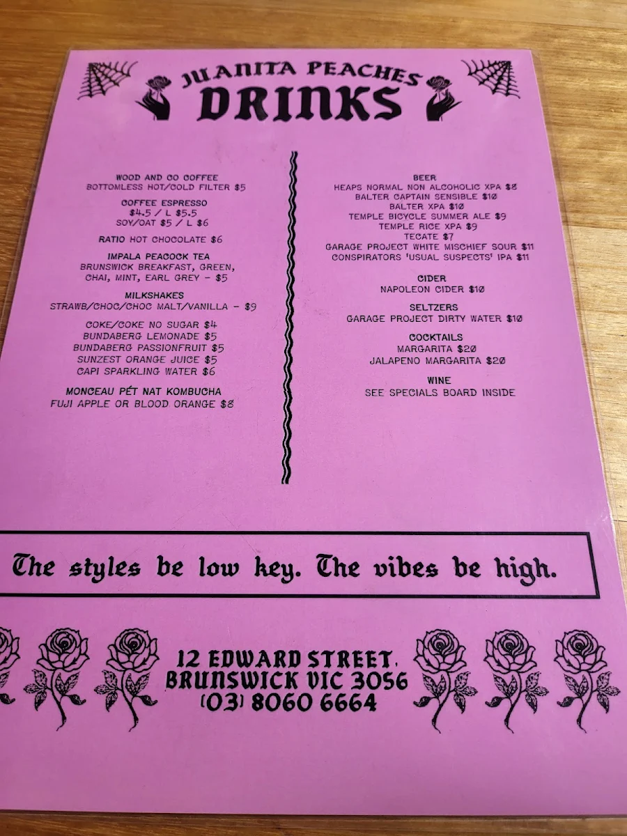 Menu, Juanita Peaches