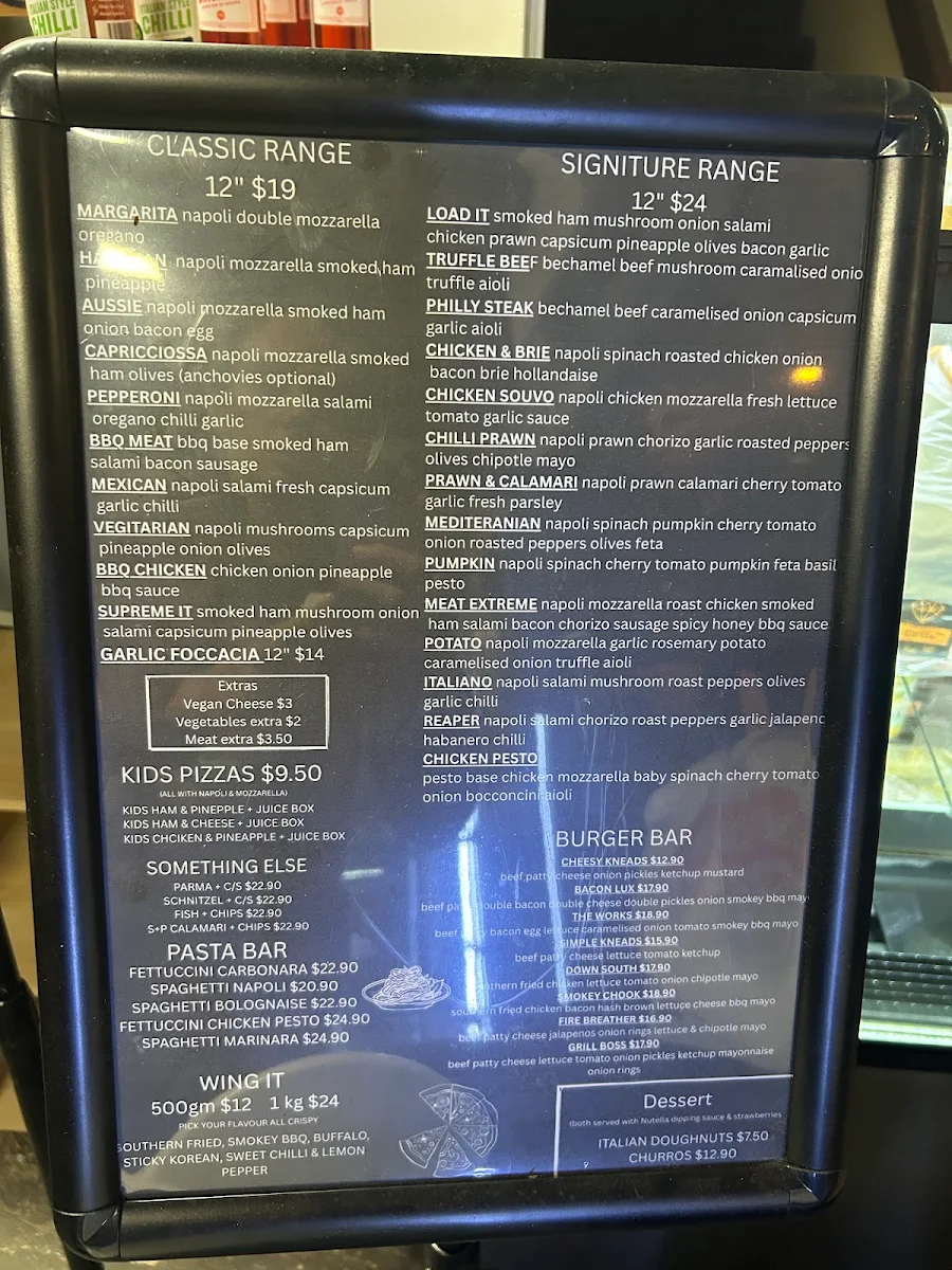 Menu, Knead it Pizza