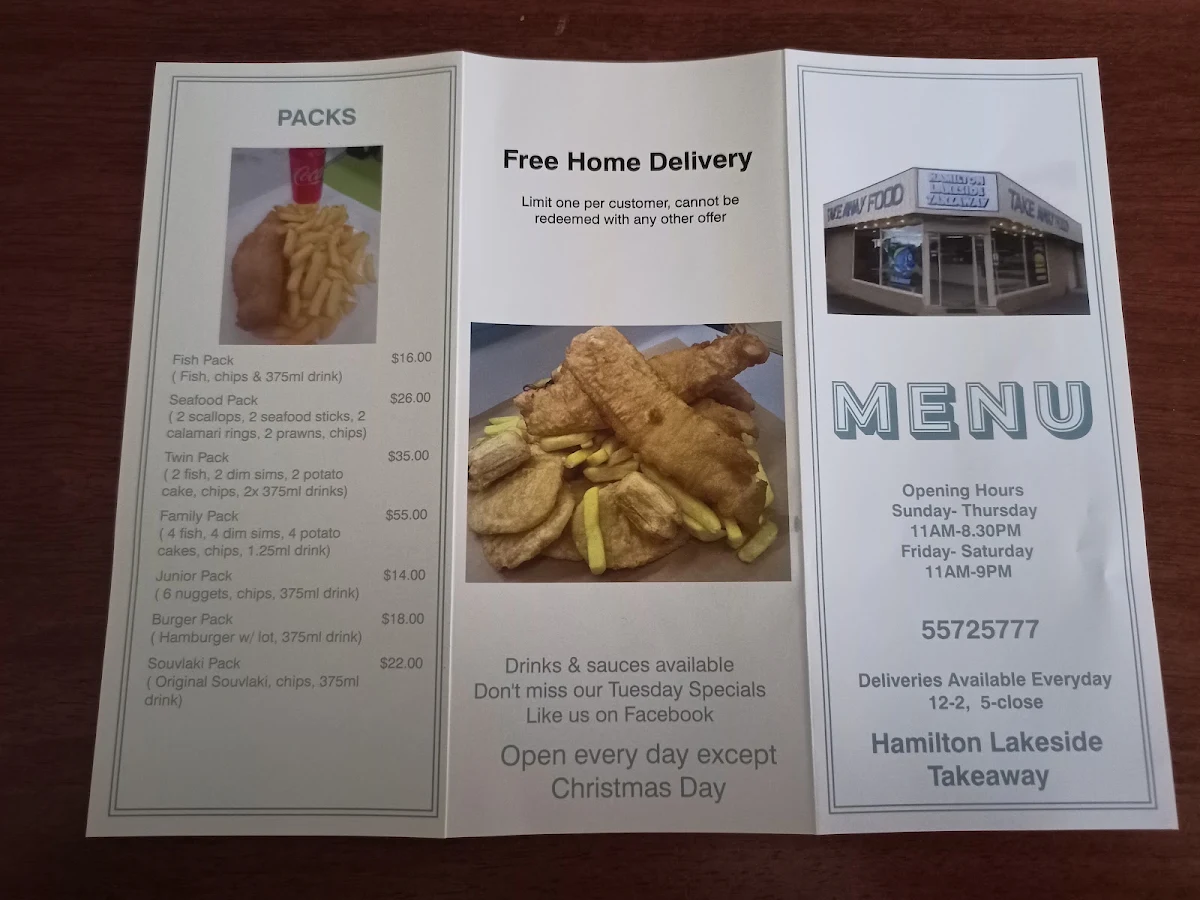 Menu, Lakeside Fish Shop
