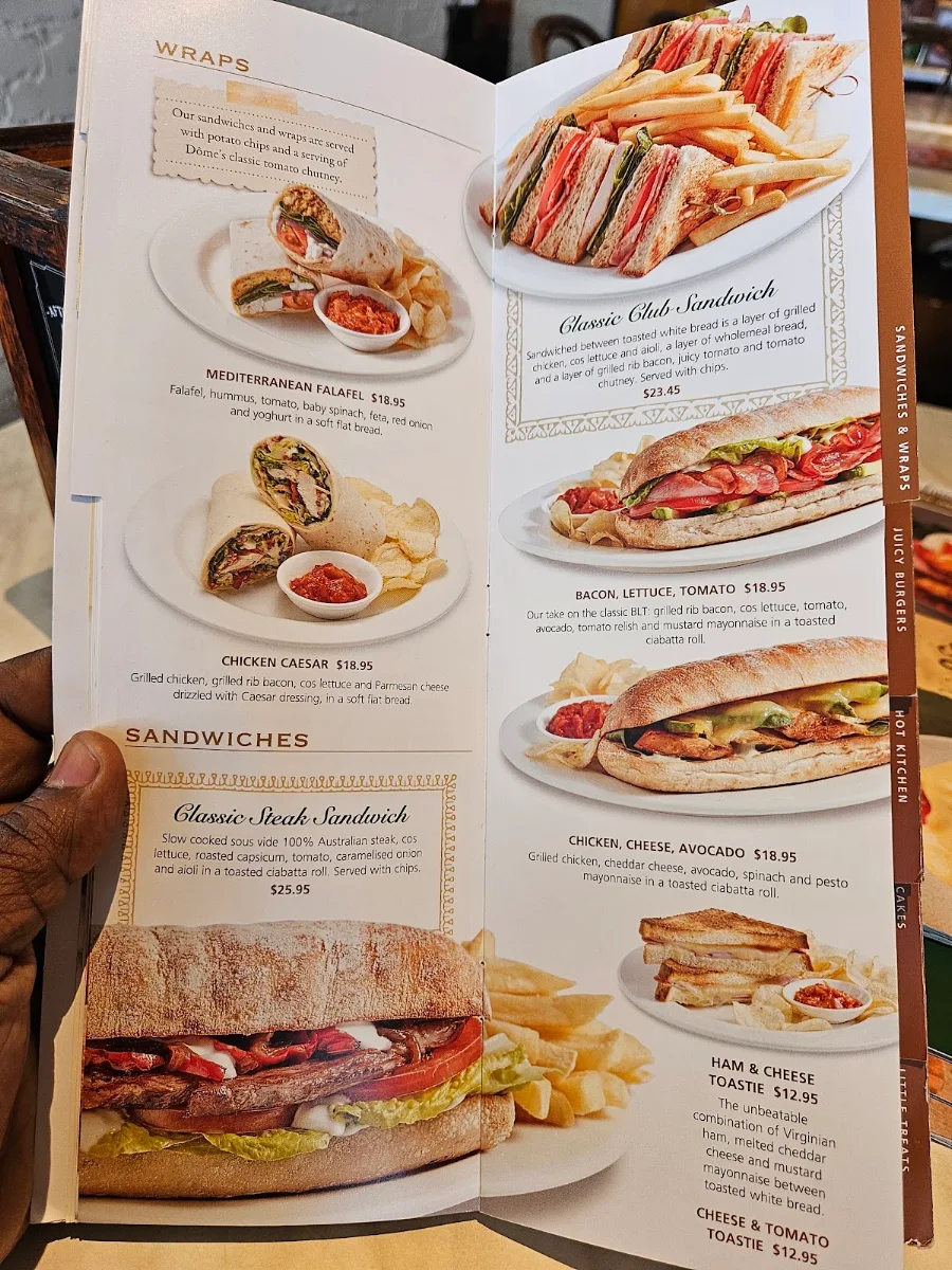 Menu, Dôme Café - Deep Water Point