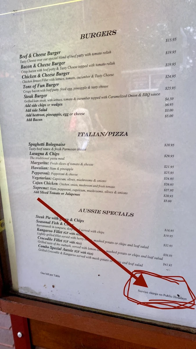 Menu, Kuranda Rainforest View Restaurant