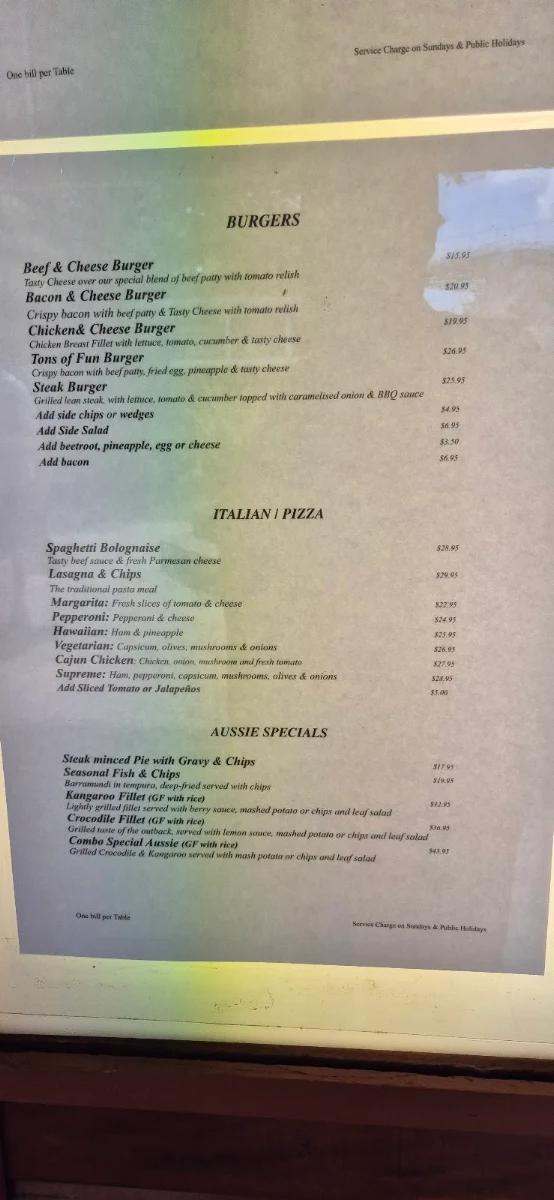 Menu, Kuranda Rainforest View Restaurant