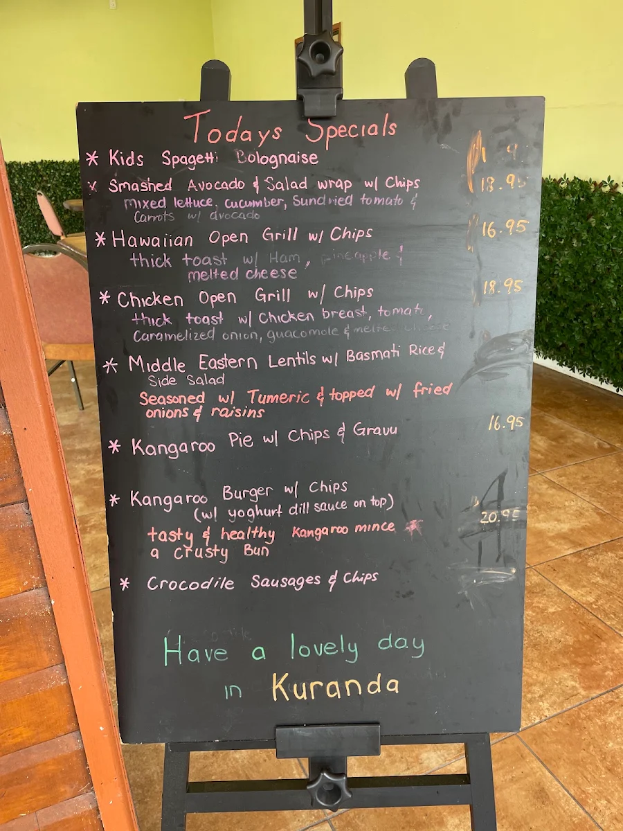 Menu, Kuranda Rainforest View Restaurant