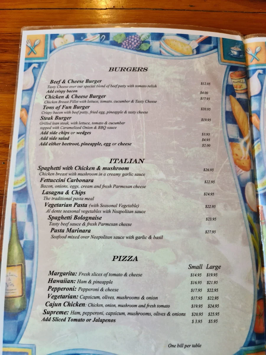 Menu, Kuranda Rainforest View Restaurant