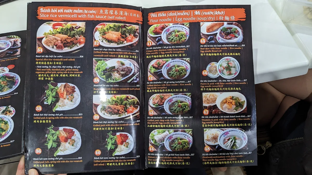 Menu, Pho Song Huong Bankstown