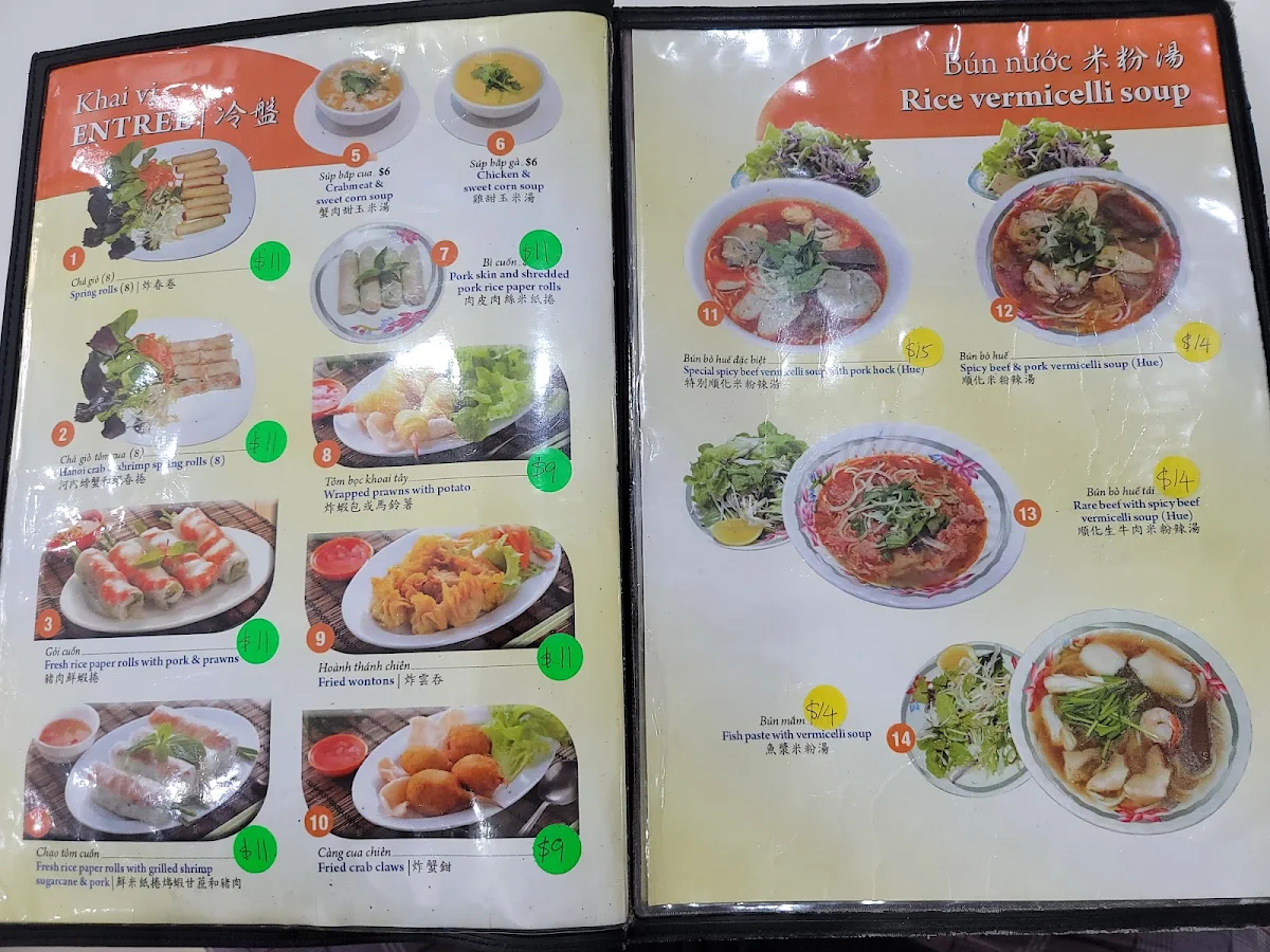 Menu, Pho Song Huong Bankstown