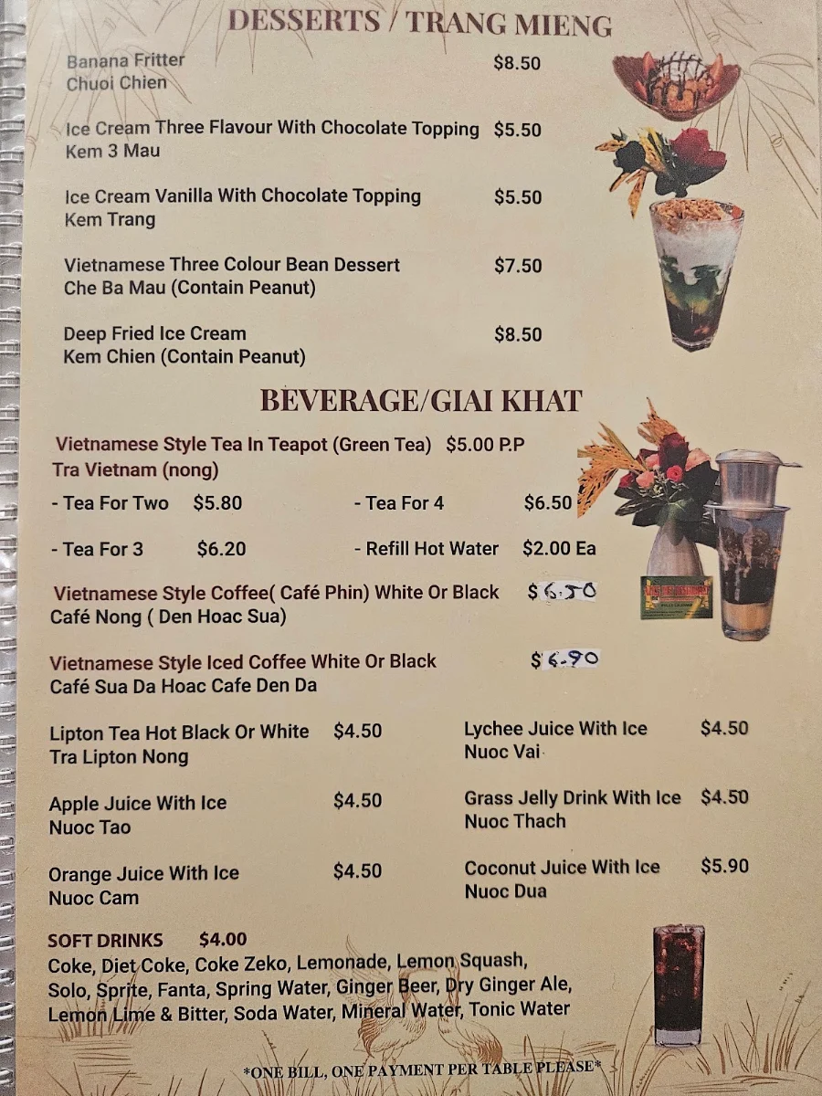 Menu, Alice Viet Restaurant