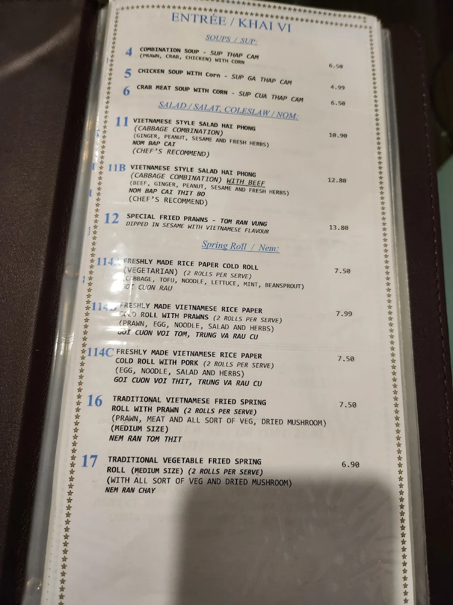 Menu, Alice Viet Restaurant