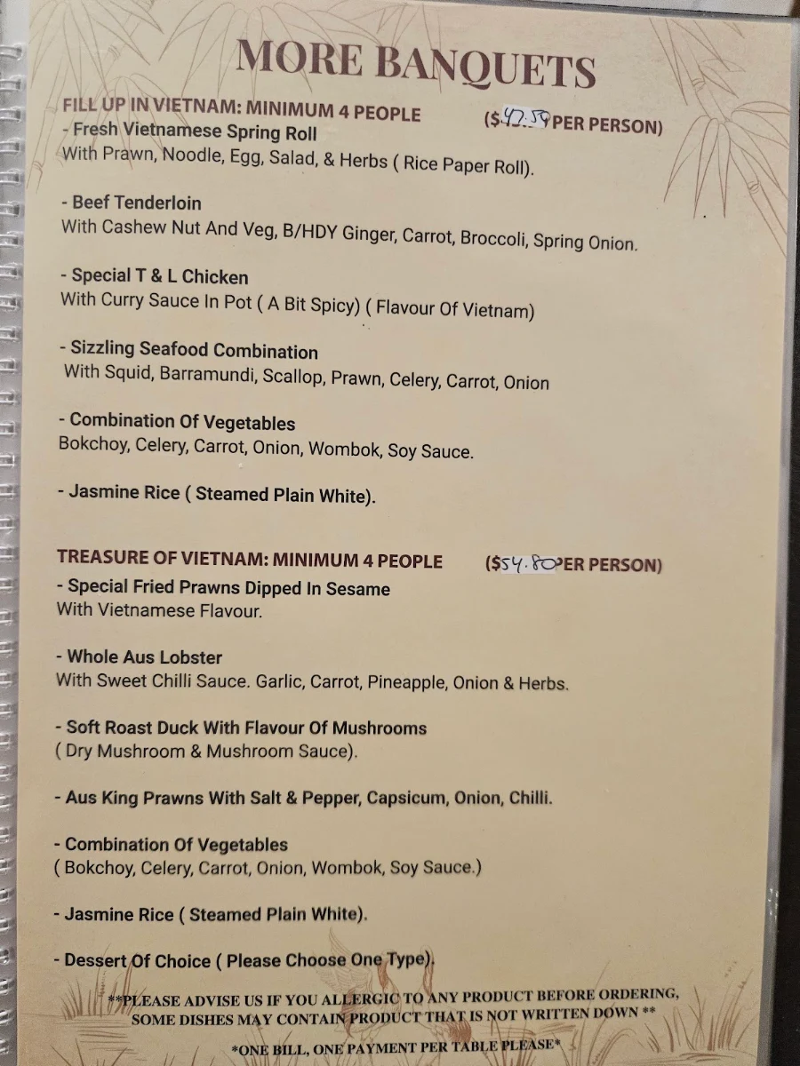 Menu, Alice Viet Restaurant
