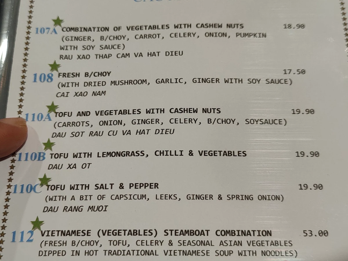 Menu, Alice Viet Restaurant
