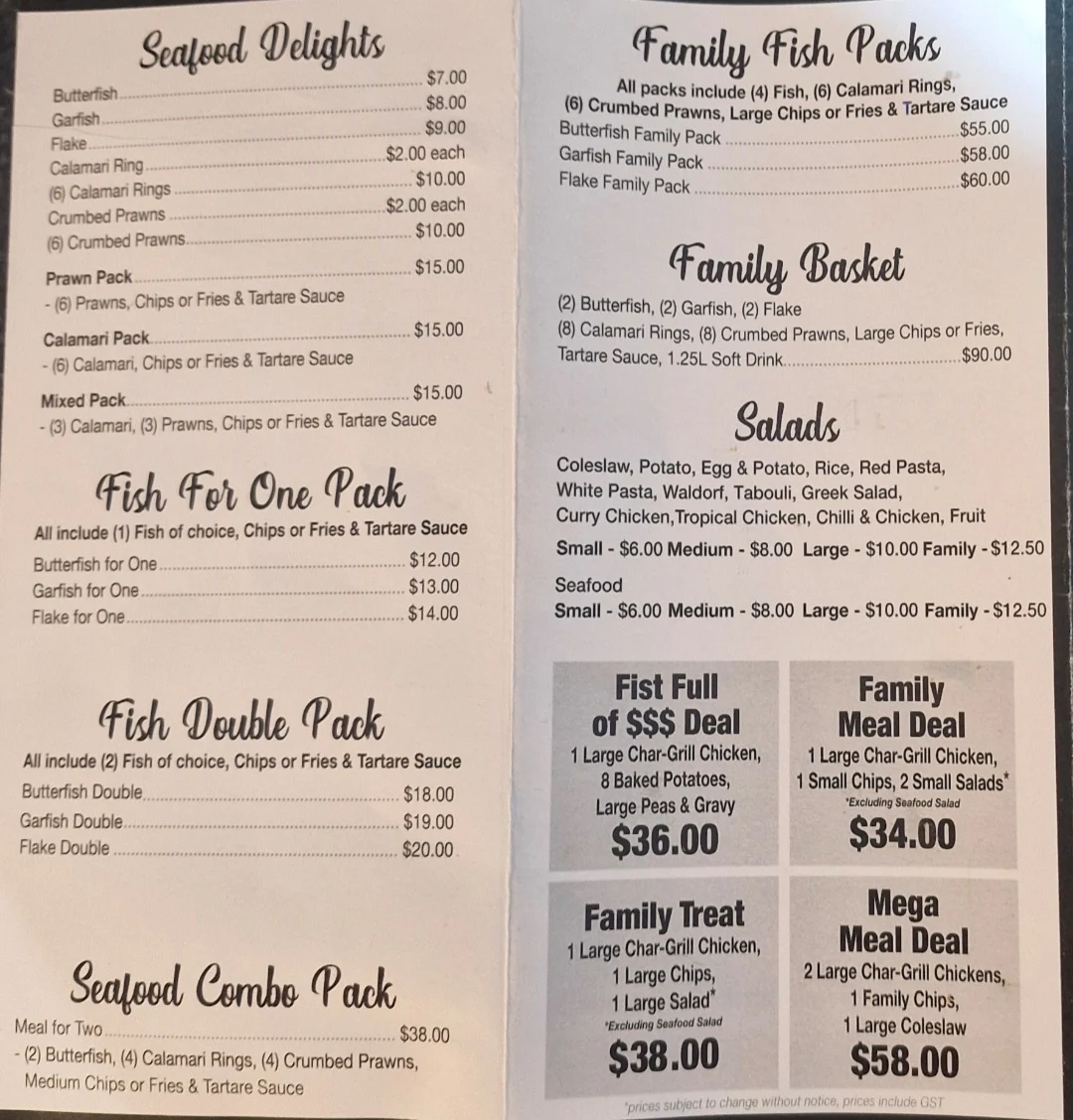 Menu, Top Char-Grill Chicken & Seafood